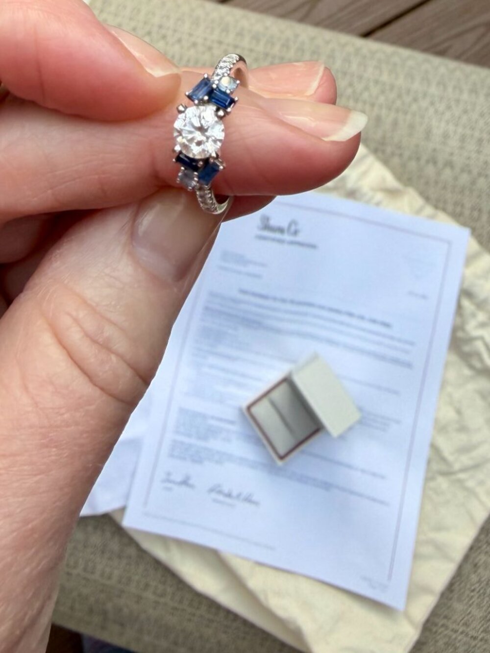 Sapphire Diamond Engagement Ring 5 3/4 NIB Shane & Co. 14K white gold - Picture 11 of 12